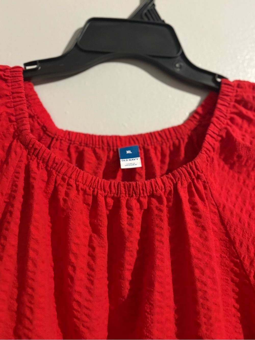 Old Navy Red Textured Peplum Blouse XL Puff Sleeve Boho Top - Picture 7 of 11